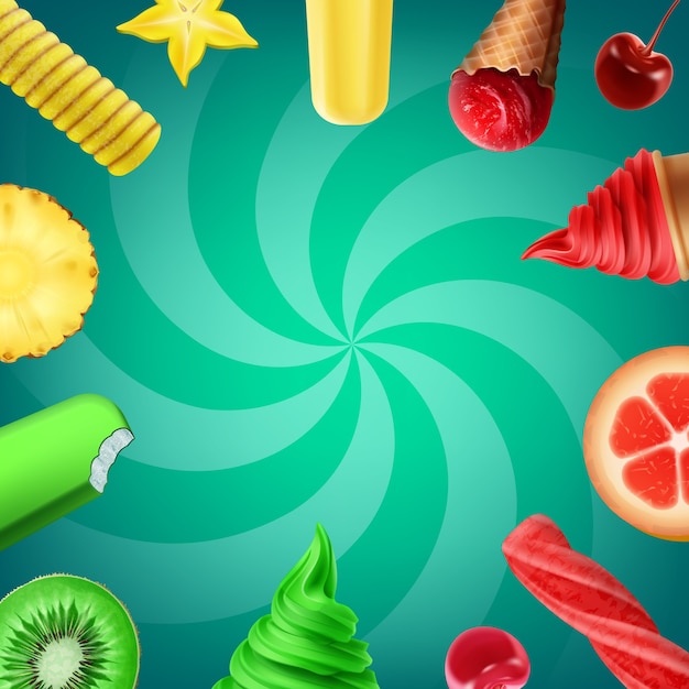 Free vector illustration of collection flavors of ice cream with fruit and various ice creams