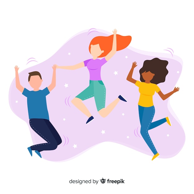 Illustration of colorful characters jumping