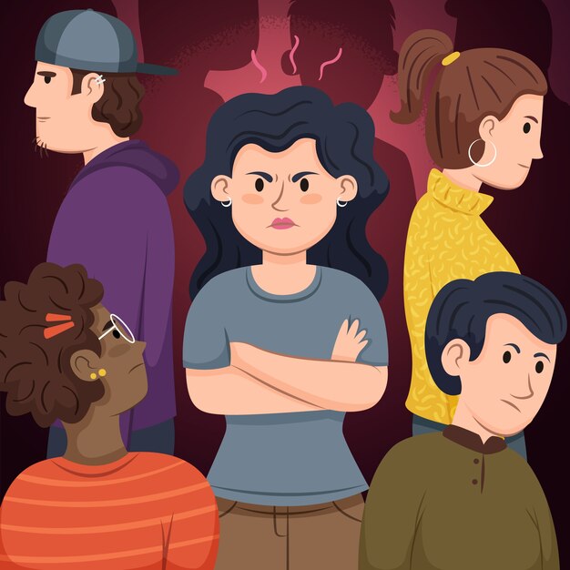 Illustration concept with angry person in crowd