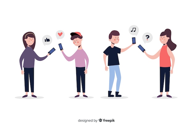 Illustration concept with people holding smartphones