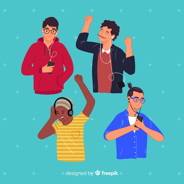 Illustration concept with people listening music