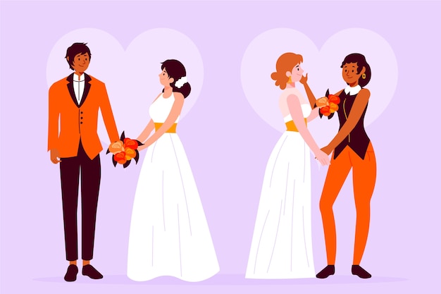 Illustration concept with wedding couples