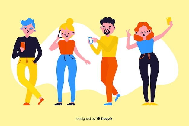 Illustration concept with youngs holding smartphones