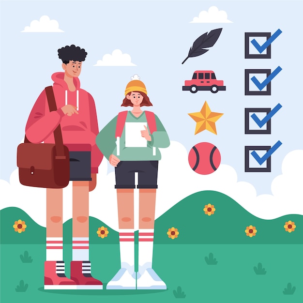 Free vector illustration of couple doing a scavenger hunt
