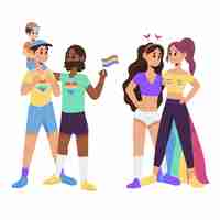 Free vector illustration couple and family on pride day