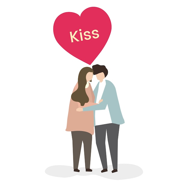 Illustration of a couple kissing