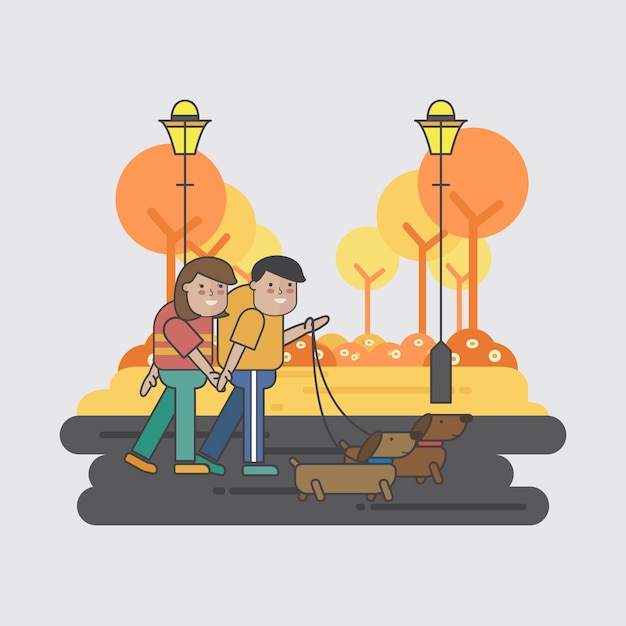 Free vector illustration of a couple walking their dogs