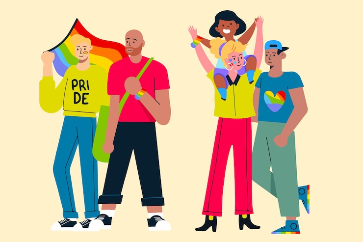 Free Vector illustration of couples and families celebrating pride day collection