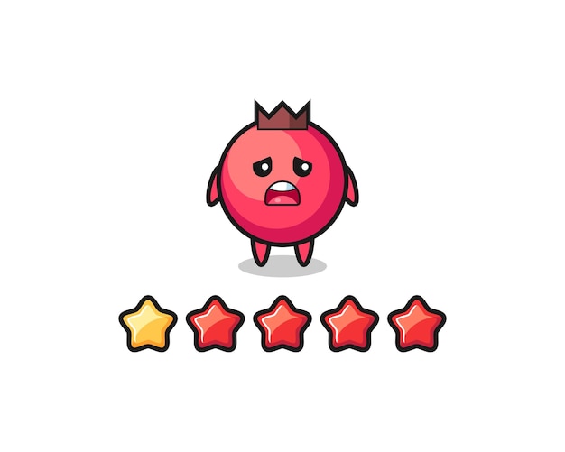 The illustration of customer bad rating cranberry cute character with 1 star