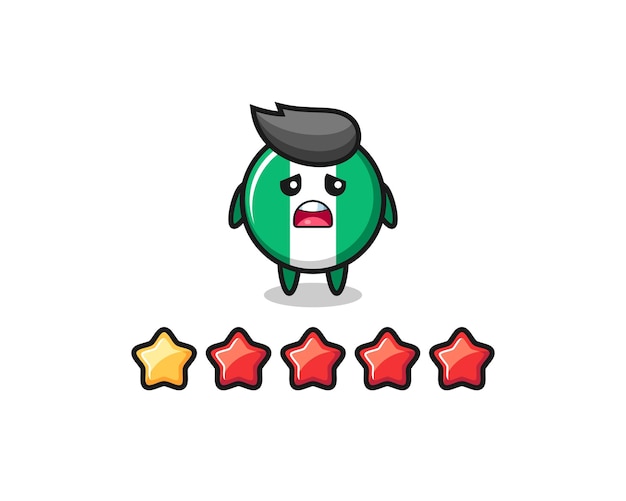 The illustration of customer bad rating nigeria flag badge cute character with 1 star