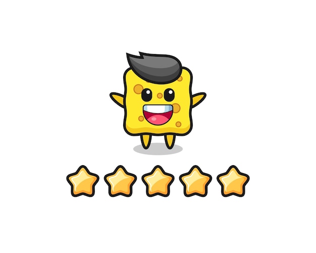 The illustration of customer best rating sponge cute character with 5 stars