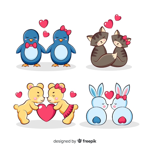 Illustration of cute animals in love set