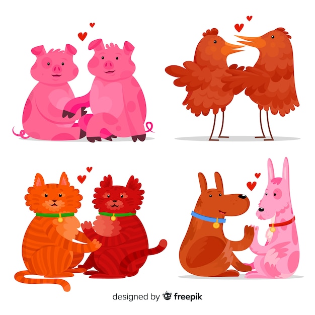 Illustration of cute animals loving each other