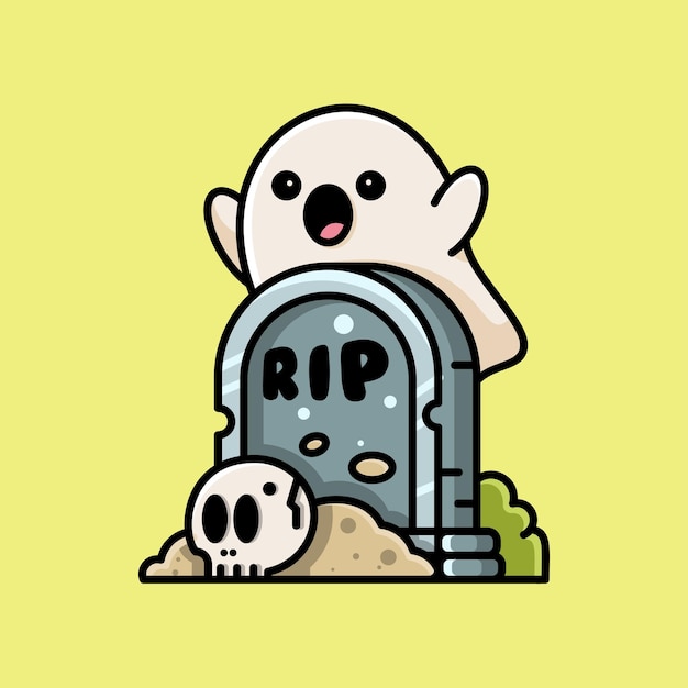 Free vector illustration of cute ghost coming out of the grab