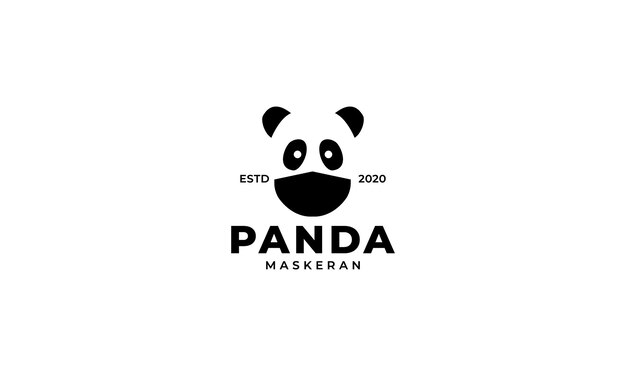 マスクのロゴのデザインアイコンとイラストかわいい頭パンダ プレミアムベクター