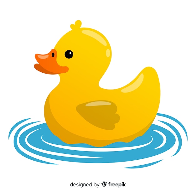 Free vector illustration of cute yellow rubber duckling on water