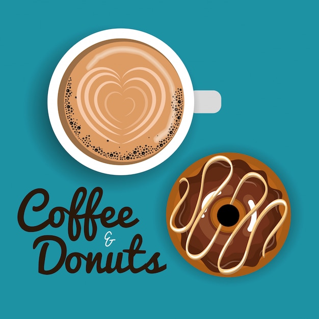 Иллюстрация вкусные чашки кофе и пончики