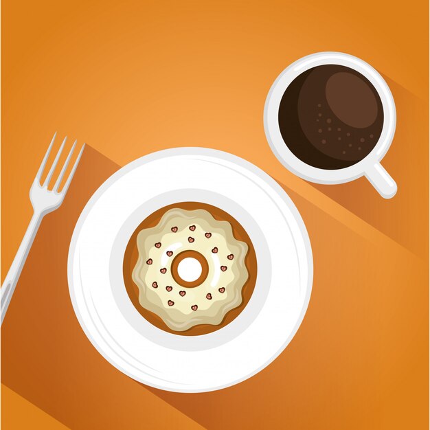 Иллюстрация вкусные чашки кофе и пончики