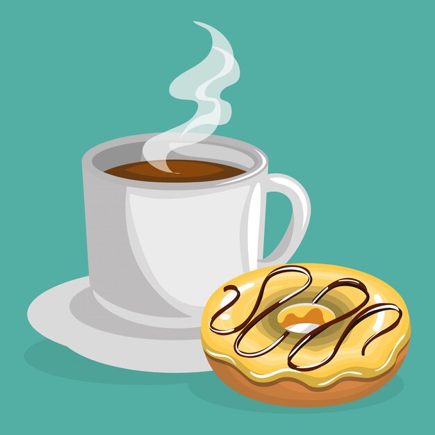 맛있는 커피 컵과 도넛의 그림