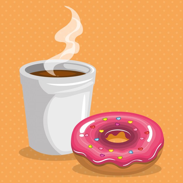 illustration of delicious coffee plastic pot and donut