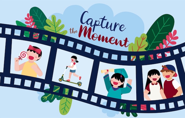 Free vector illustration design of photographer and logo element with capture of the moment by camera