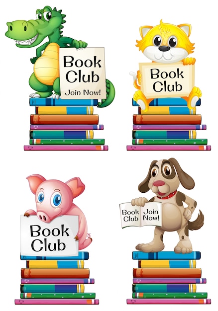 Free vector illustration of different animals and books