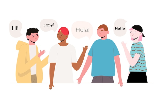 Vettore gratuito illustrazione di persone diverse con bolle di discorso