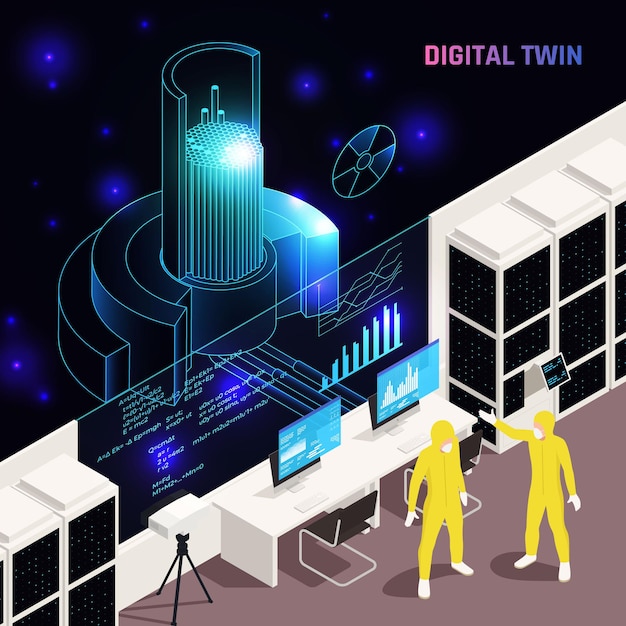 Free vector illustration of digital twins testing simulation