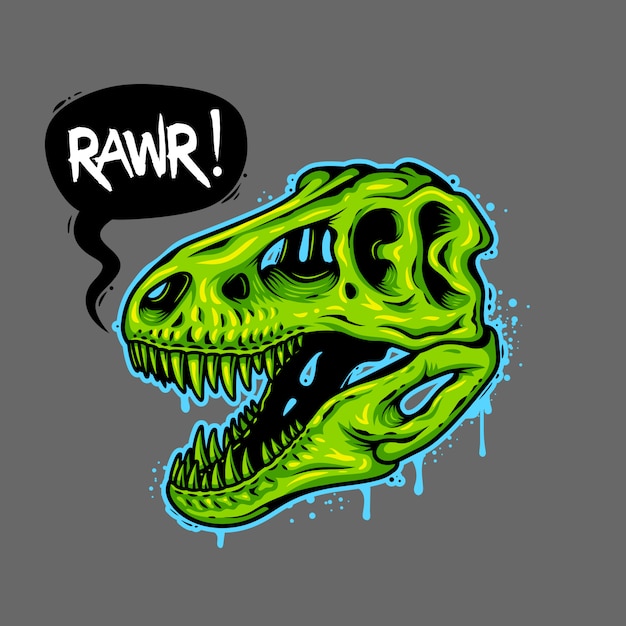 Free vector illustration of dinosaur skull with text bubble. tyrannosaur rex. t-shirt print