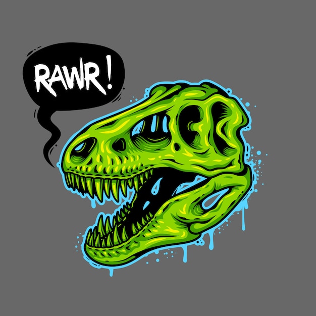 Illustration of dinosaur skull with text bubble. Tyrannosaur Rex. T-shirt print
