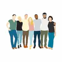 Free vector illustration of diverse people arms around each other