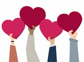 Free vector illustration of diverse people holding hearts