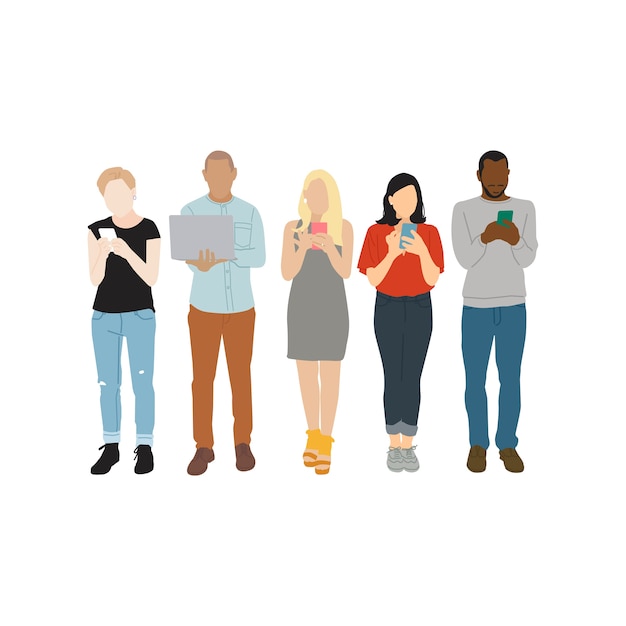 Free vector illustration of diverse people using digital devices