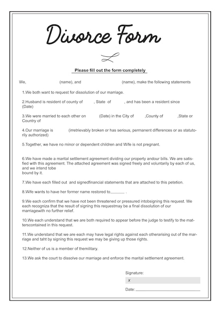 Illustration of divorce form