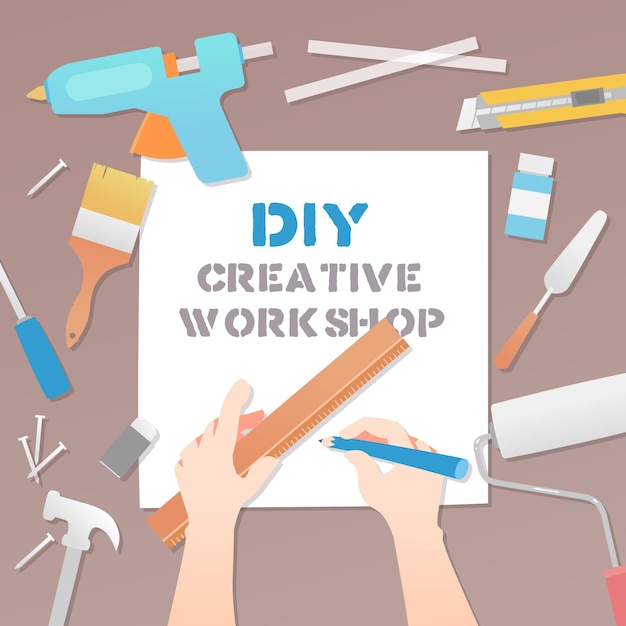 Illustration of diy creative workshop