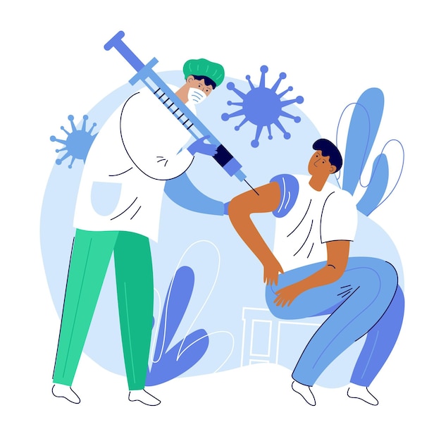 Free vector illustration of doctor injecting vaccine to a patient in clinic