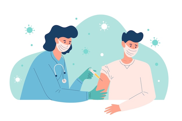 Иллюстрация врача, вводящего вакцину пациенту в клинике