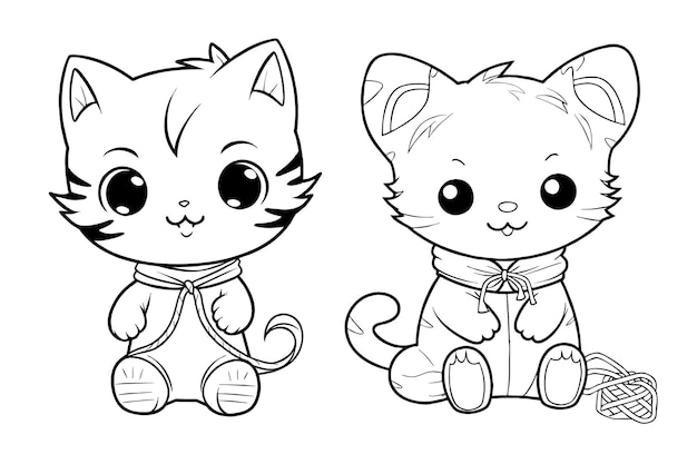 Free vector illustration drawing kawaii kittens