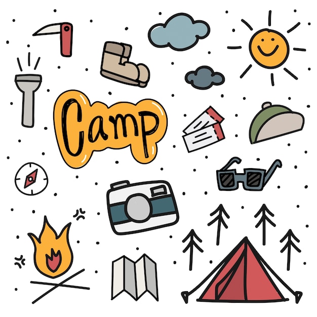 Free vector illustration drawing style of camping icons background