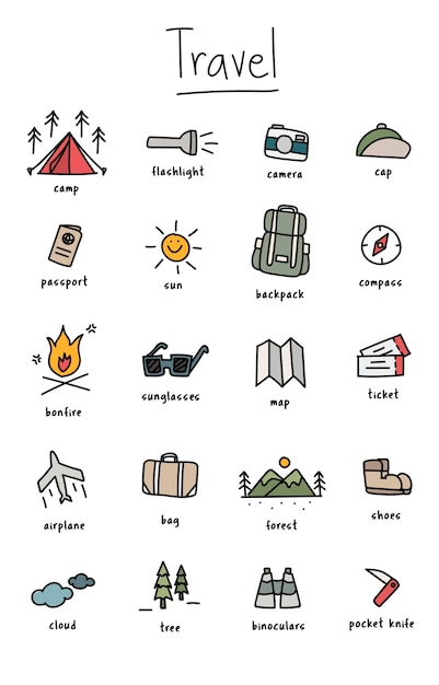 Illustration drawing style of camping icons collection