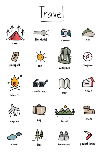 Illustration drawing style of camping icons collection