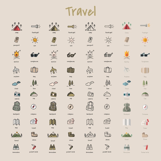 Illustration drawing style of camping icons collection