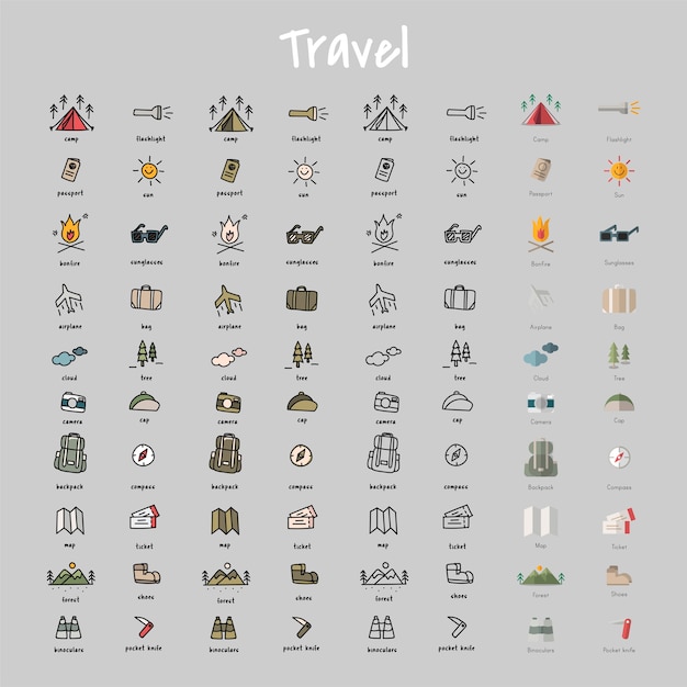 Free vector illustration drawing style of camping icons collection