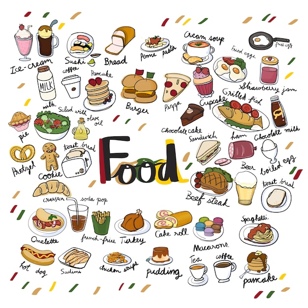 Illustration drawing style of food collection