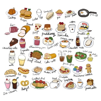 Illustration drawing style of food collection