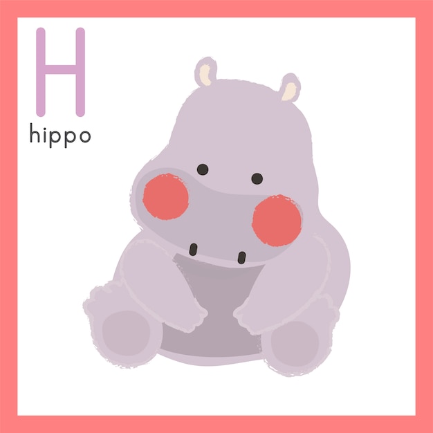 赤ちゃんカバかわいいイラスト蝶と草の上に座る プレミアムベクター