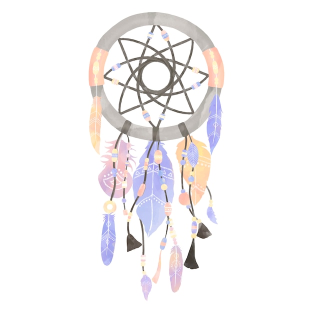 Free vector illustration of dreamcatcher decorated with feathers