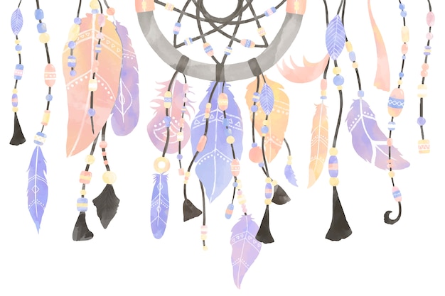 Illustration of dreamcatcher decorated with feathers