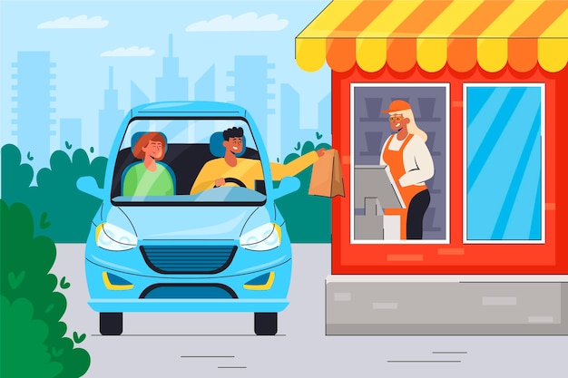 Illustration of drive thru window