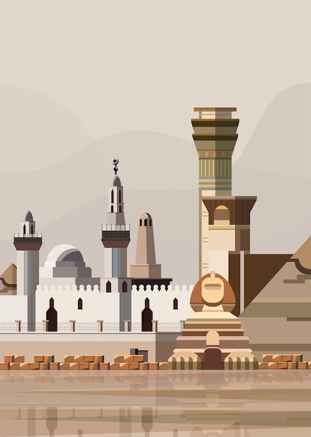 Free vector illustration of egyptian landmarks